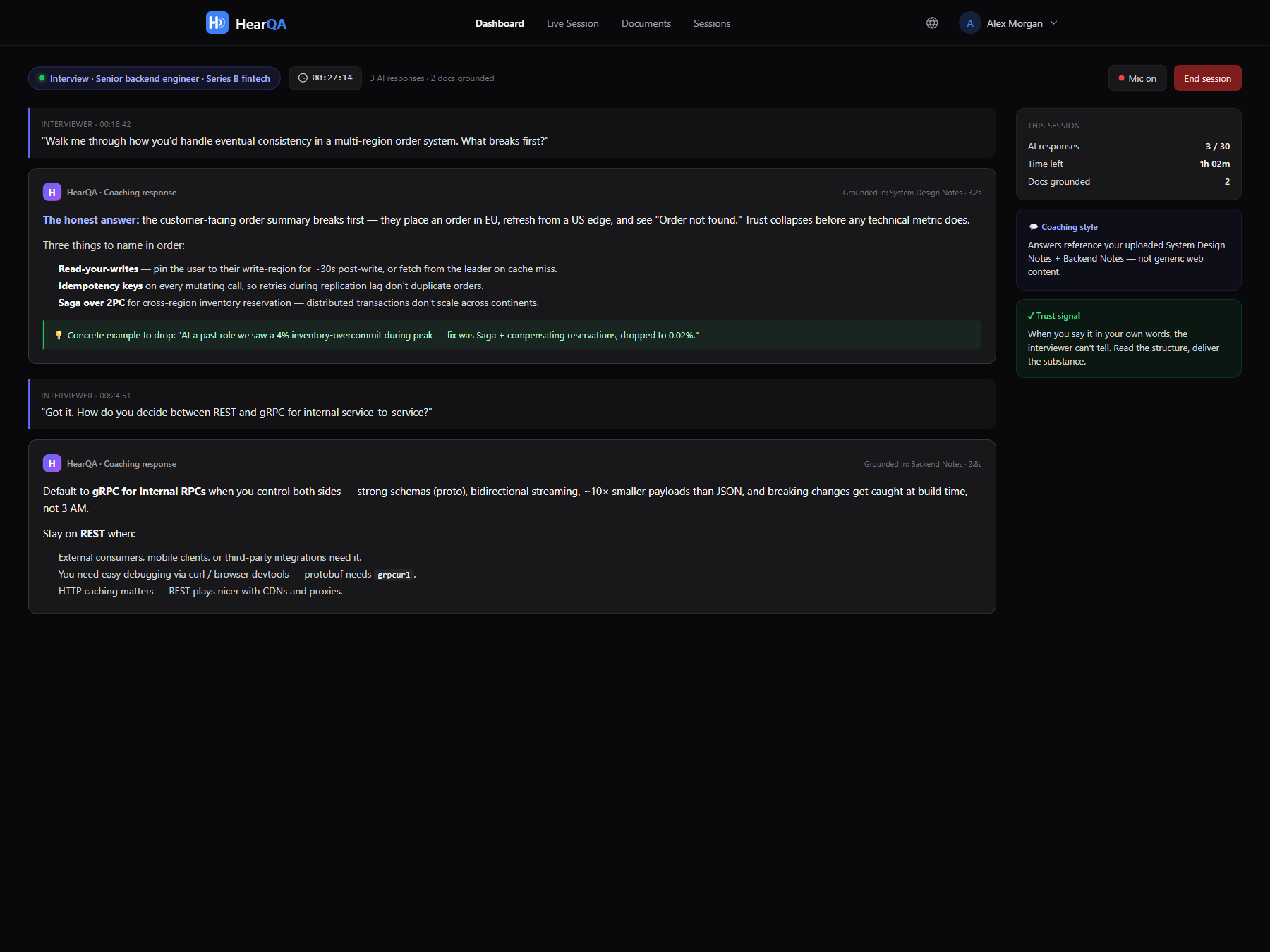 AI response cards in feed · 600×450px · Show AI copilot response during session